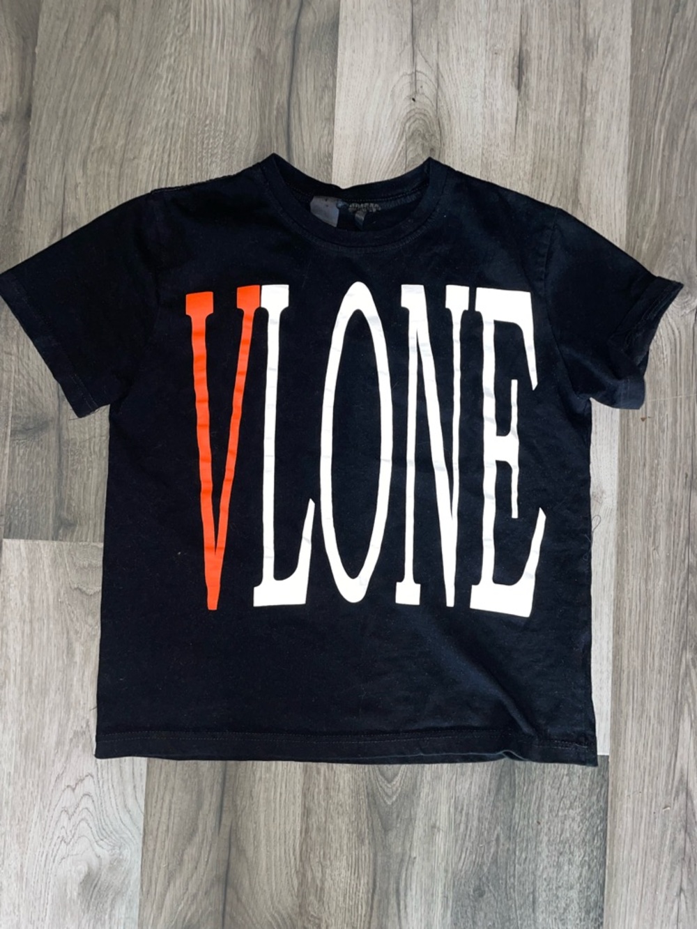 VLONE Black Tee with Orange V and White Logo